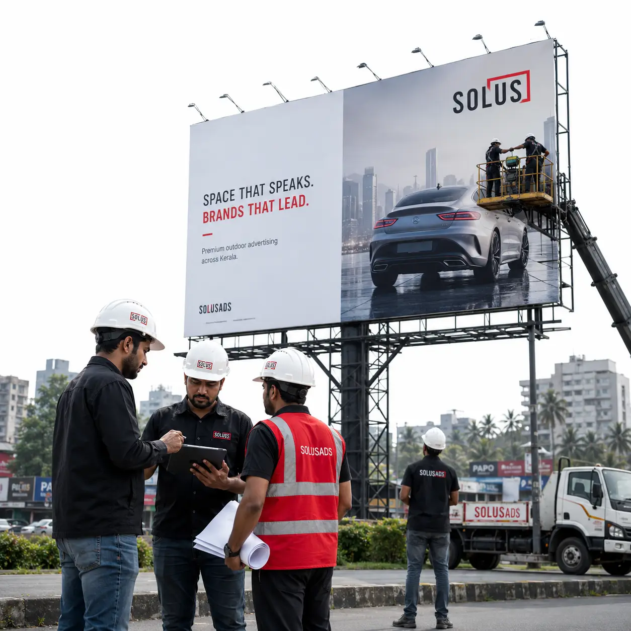 SolusAds team managing outdoor advertising installations in Kerala